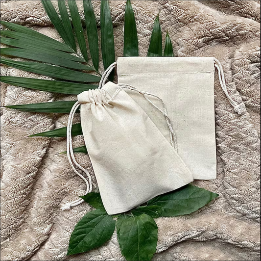 4" X 6" 100% Organic Cotton, Biodegradable and Reusable Premium Quality Muslin Double Drawstring Bags