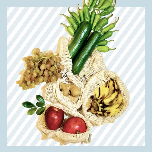 Organic Cotton Mesh Produce Bags, Biodegradable and Reusable Fruits Vegetables and Grocery Bags